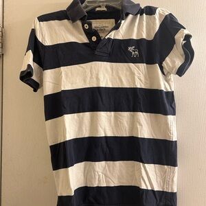 Abercrombie & Fitch Navy and White Striped Polo